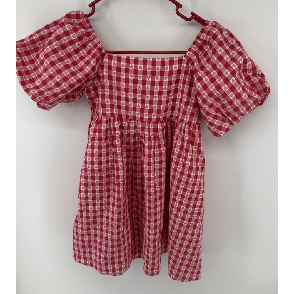 Janie and Jack Valentine Loves Bright Ruby Gingham Heart Print Dress Size 7
